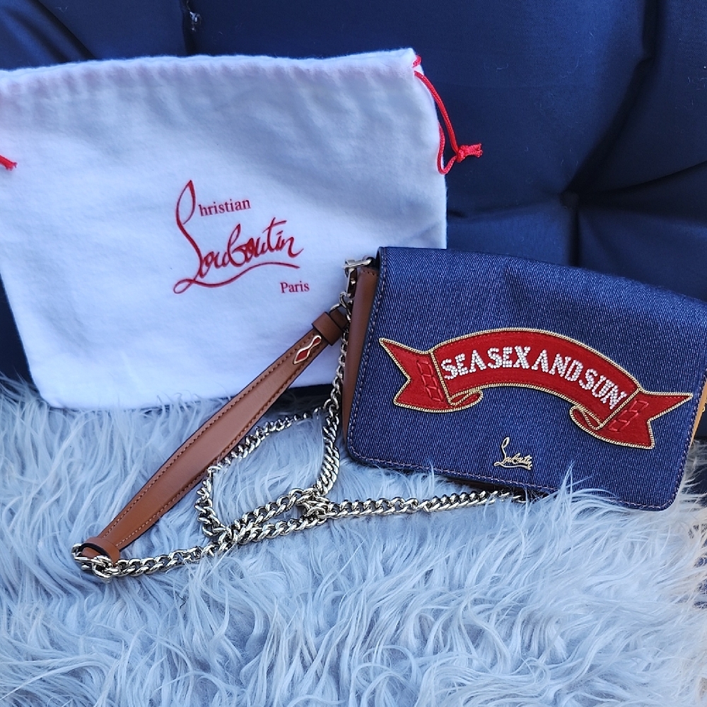 NWOT  Louboutin Denim and Tan Crossbody Bag w/ Dustbag